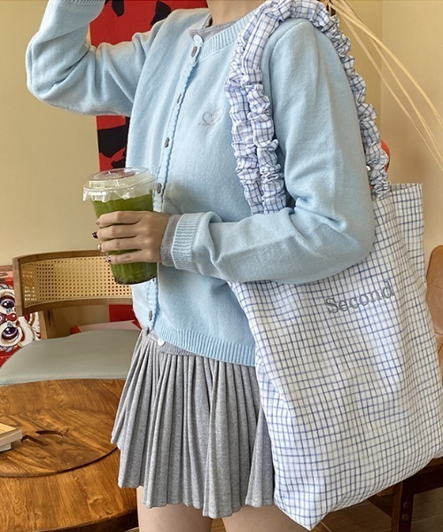 mebole(メボレ)の「Second Plaid Tote bag(トートバッグ・レディース・ブルー/ホワイト/ライトグリーン・FREE)」の2枚目の写真