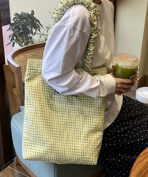 mebole(メボレ)の「Second Plaid Tote bag(トートバッグ・レディース・ブルー/ホワイト/ライトグリーン・FREE)」の20枚目の写真