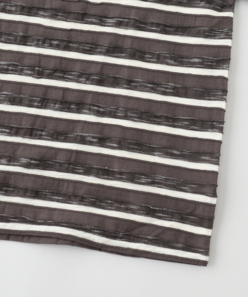 BRAIN DEAD（ブレインデット）の「BRAIN DEAD / ブレインデッド CASEY STRIPED T（Tシャツ/カットソー・メンズ・ブラウン・LARGE/MEDIUM）」の3枚目の写真