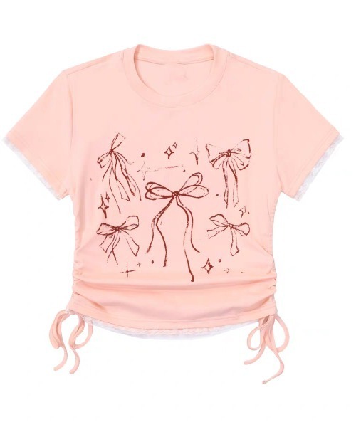 AsheKsha(アシクシャ)の「【新作】レースフリル クロップトップ|ドローストリングで叶える夏のピュアガーリースタイル(Tシャツ/カットソー・レディース・ブラック/ホワイト/ピンク・F)」の12枚目の写真