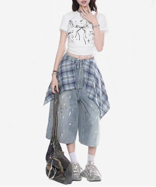 AsheKsha(アシクシャ)の「【新作】レースフリル クロップトップ|ドローストリングで叶える夏のピュアガーリースタイル(Tシャツ/カットソー・レディース・ブラック/ホワイト/ピンク・F)」の19枚目の写真