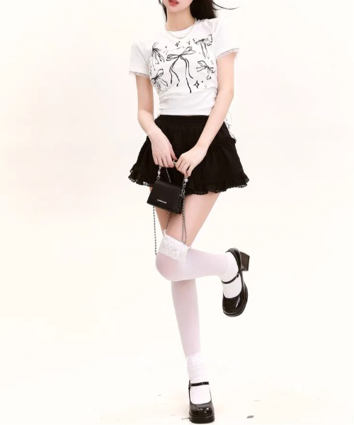 AsheKsha(アシクシャ)の「【新作】レースフリル クロップトップ|ドローストリングで叶える夏のピュアガーリースタイル(Tシャツ/カットソー・レディース・ブラック/ホワイト/ピンク・F)」の21枚目の写真