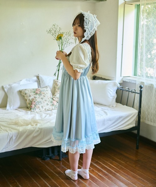 kutir（クティール）の「【クティールとレトロ】2サイズ展開　レースドッキングサテンキャミワンピース（ワンピース・レディース・オフホワイト/ブルー/ネイビー・LARGE/SMALL）」の15枚目の写真