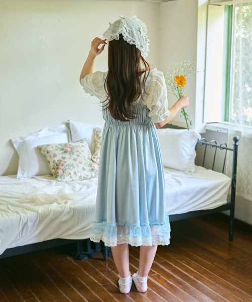 kutir（クティール）の「【クティールとレトロ】2サイズ展開　レースドッキングサテンキャミワンピース（ワンピース・レディース・オフホワイト/ブルー/ネイビー・LARGE/SMALL）」の17枚目の写真