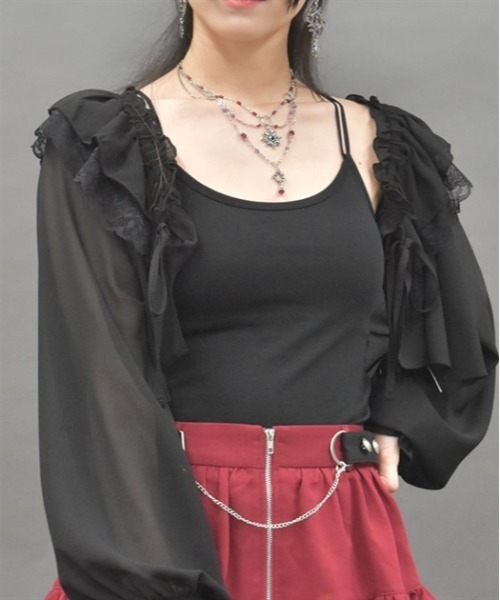 axes femme POETIQUE(アクシーズファムポエティック)の「ダブルクロスカップ付インナー(キャミソール・レディース・ブラック/ホワイト・FREE)」の2枚目の写真