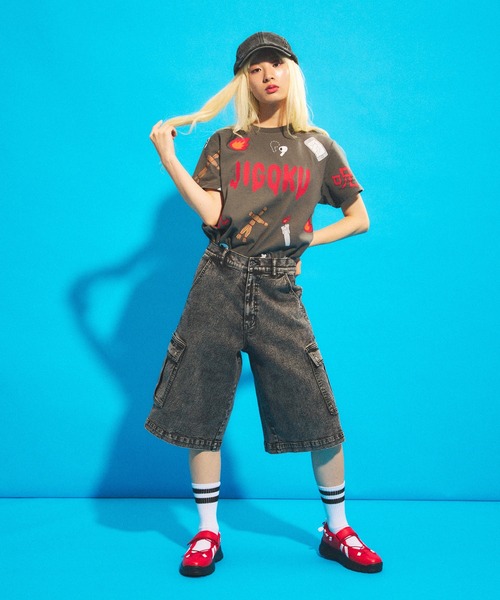 PUNYUS（プニュズ）の「デニムカーゴハーフパンツ（デニムパンツ・レディース・ブラック・1/2/3/4）」の7枚目の写真