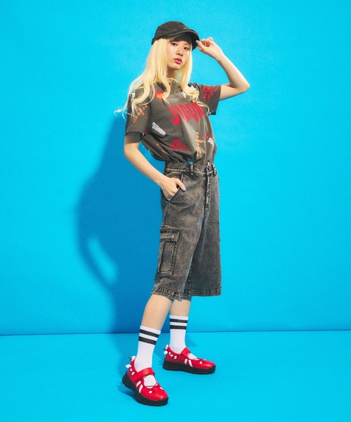 PUNYUS（プニュズ）の「デニムカーゴハーフパンツ（デニムパンツ・レディース・ブラック・1/2/3/4）」の8枚目の写真