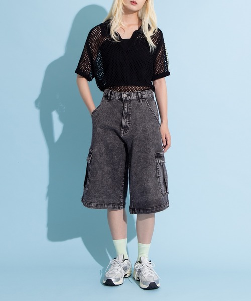 PUNYUS（プニュズ）の「デニムカーゴハーフパンツ（デニムパンツ・レディース・ブラック・1/2/3/4）」の21枚目の写真