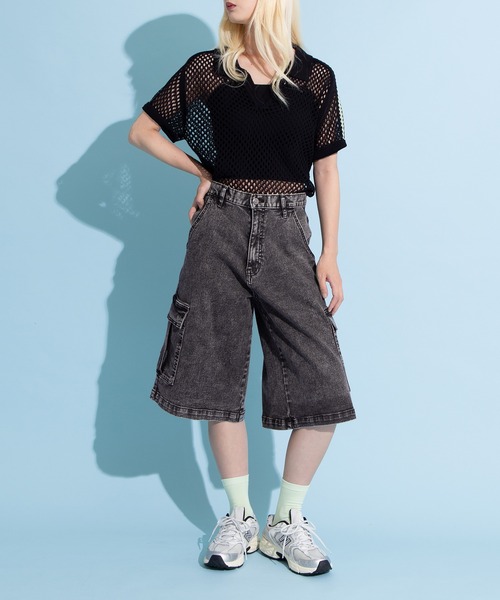 PUNYUS（プニュズ）の「デニムカーゴハーフパンツ（デニムパンツ・レディース・ブラック・1/2/3/4）」の22枚目の写真