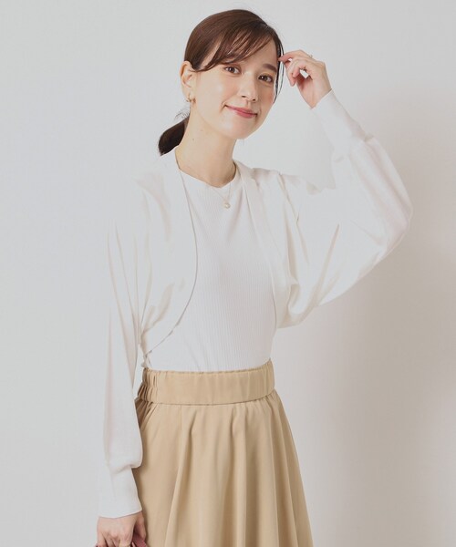 ITS'DEMO（イッツデモ）の「◆【UV／接触冷感／毛玉防止／手洗い可】ニットボレロ（カーディガン/ボレロ・レディース・ベージュ/オレンジ/オフホワイト/ブラック・00）」の2枚目の写真