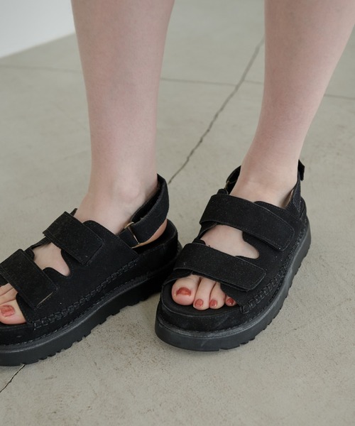 Crisp（クリスプ）の「ダブルベルト厚底サンダル（サンダル・レディース・ブラウン/ブラック・37/38/36/39）」の2枚目の写真