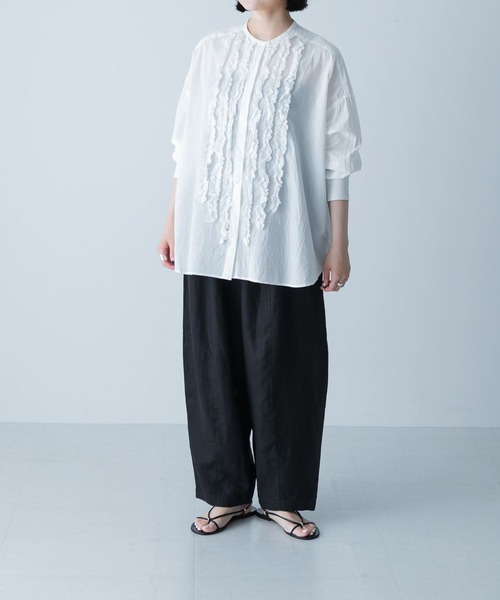 25ss かぐれ コットンフリルカラーシャツ チャコール かぐれ｜コットンフリルカラーシャツ | Rakuten Fashion(楽天