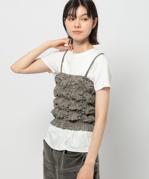 チェックビスチェトップス セール】シャーリングチェックビスチェ（その他トップス）｜niko