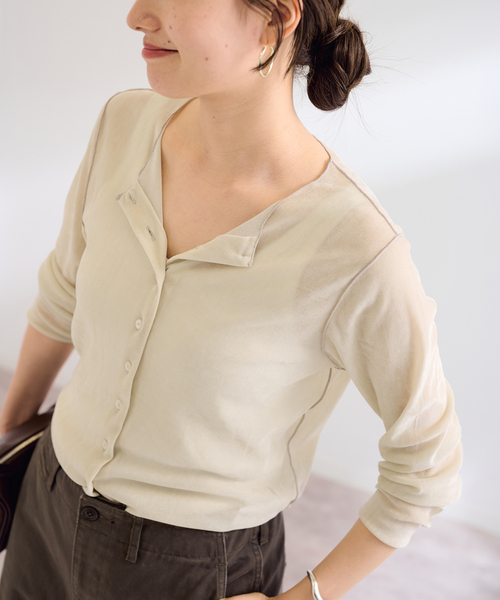 FRAMeWORK（フレームワーク）の「≪追加 / 新色≫チュールフロッキーカーディガン（カーディガン/ボレロ・レディース・ホワイト系その他/ブラウン/ネイビー・FREE）」の4枚目の写真