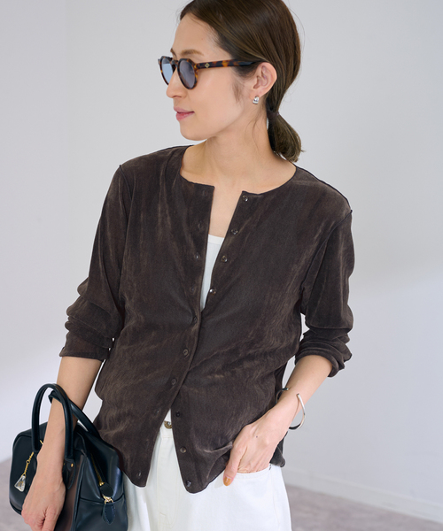 FRAMeWORK（フレームワーク）の「≪追加 / 新色≫チュールフロッキーカーディガン（カーディガン/ボレロ・レディース・ホワイト系その他/ブラウン/ネイビー・FREE）」の9枚目の写真