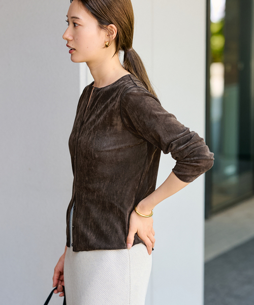 FRAMeWORK（フレームワーク）の「≪追加 / 新色≫チュールフロッキーカーディガン（カーディガン/ボレロ・レディース・ホワイト系その他/ブラウン/ネイビー・FREE）」の18枚目の写真