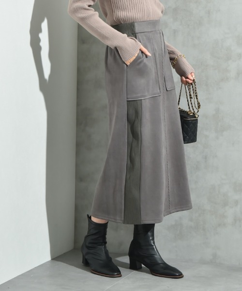 INTERPLANET（インタープラネット）の「スエード＊リブワークスカート（スカート・レディース・チャコールグレー/グレイッシュベージュ/ブラック・FREE）」の3枚目の写真
