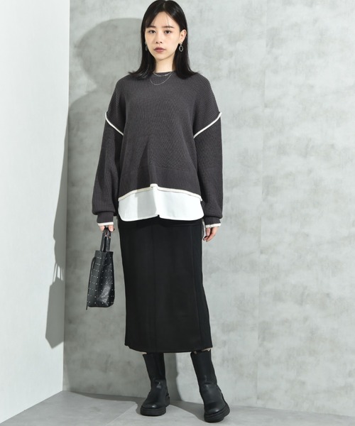 INTERPLANET（インタープラネット）の「スエード＊リブワークスカート（スカート・レディース・チャコールグレー/グレイッシュベージュ/ブラック・FREE）」の4枚目の写真