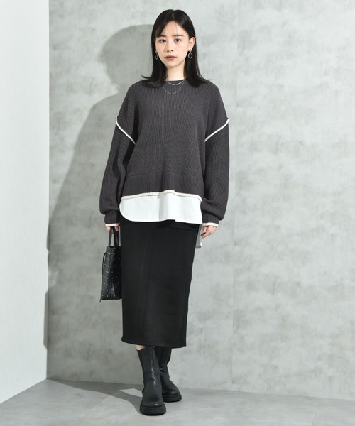 INTERPLANET（インタープラネット）の「スエード＊リブワークスカート（スカート・レディース・チャコールグレー/グレイッシュベージュ/ブラック・FREE）」の8枚目の写真