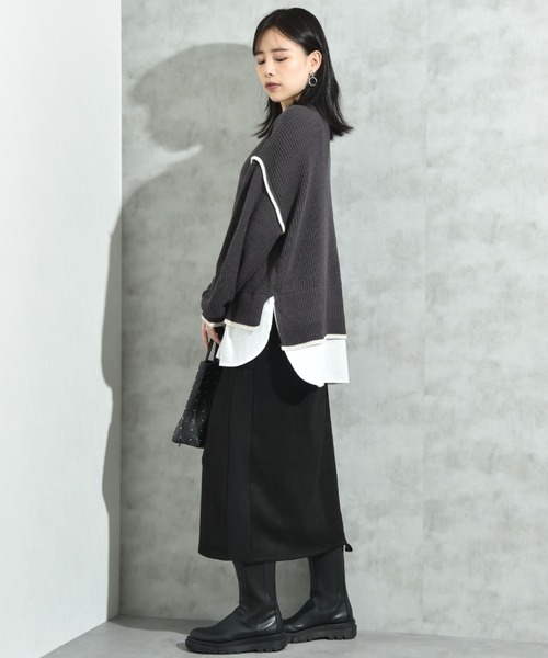 INTERPLANET（インタープラネット）の「スエード＊リブワークスカート（スカート・レディース・チャコールグレー/グレイッシュベージュ/ブラック・FREE）」の5枚目の写真