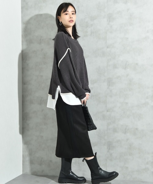 INTERPLANET（インタープラネット）の「スエード＊リブワークスカート（スカート・レディース・チャコールグレー/グレイッシュベージュ/ブラック・FREE）」の7枚目の写真