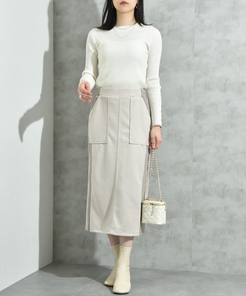 INTERPLANET（インタープラネット）の「スエード＊リブワークスカート（スカート・レディース・チャコールグレー/グレイッシュベージュ/ブラック・FREE）」の12枚目の写真