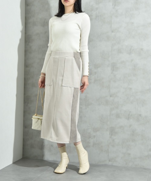 INTERPLANET（インタープラネット）の「スエード＊リブワークスカート（スカート・レディース・チャコールグレー/グレイッシュベージュ/ブラック・FREE）」の14枚目の写真