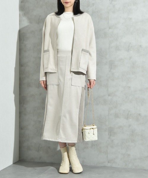 INTERPLANET（インタープラネット）の「スエード＊リブワークスカート（スカート・レディース・チャコールグレー/グレイッシュベージュ/ブラック・FREE）」の15枚目の写真