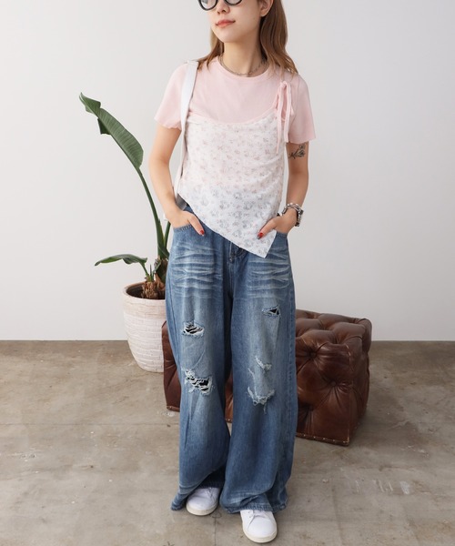 ROOPTOKYO(ループトウキョウ)の「Washed Damaged Flared Denim / ウォッシュ加工 ダメージフレアデニム(デニムパンツ・レディース・ダークブルー/ライトブルー・M/S)」の13枚目の写真