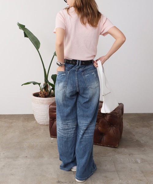 ROOPTOKYO(ループトウキョウ)の「Washed Damaged Flared Denim / ウォッシュ加工 ダメージフレアデニム(デニムパンツ・レディース・ダークブルー/ライトブルー・M/S)」の11枚目の写真