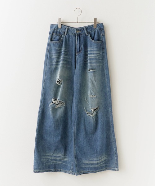 ROOPTOKYO(ループトウキョウ)の「Washed Damaged Flared Denim / ウォッシュ加工 ダメージフレアデニム(デニムパンツ・レディース・ダークブルー/ライトブルー・M/S)」の16枚目の写真