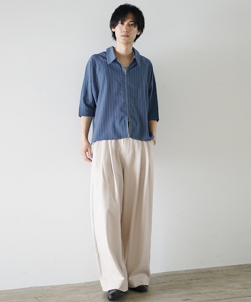 MinoriTY（マイノリティ）の「【MinoriTY】シャドウストライプショート丈ダブルジップスイングトップ 半袖シャツ メンズ 夏服（シャツ/ブラウス・メンズ・チャコール/ベージュ/ブルー・M/L）」の7枚目の写真