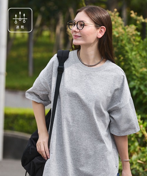 クイックドライ＞ビッグシルエット ストレッチTシャツロングワンピース