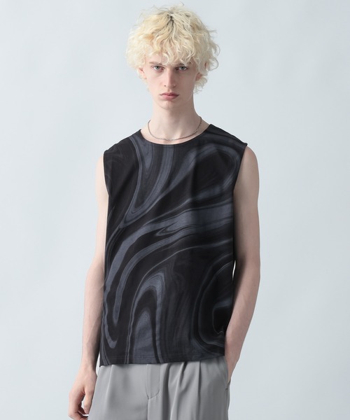 HARE（ハレ）の「ガラパターンノースリーブ(HARE)（タンクトップ・メンズ・ブラック/オフホワイト・MEDIUM/SMALL）」の2枚目の写真