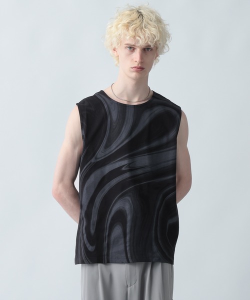 HARE（ハレ）の「ガラパターンノースリーブ(HARE)（タンクトップ・メンズ・ブラック/オフホワイト・MEDIUM/SMALL）」の18枚目の写真