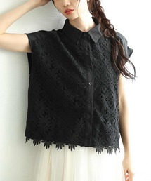 Sawa a la mode | 花柄レース切替フレンチスリーブブラウス(シャツ/ブラウス)