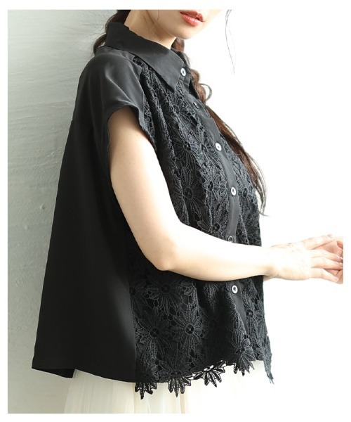 Sawa a la mode（サワアラモード）の「花柄レース切替フレンチスリーブブラウス（シャツ/ブラウス・レディース・ホワイト/ブラック・FREE）」の7枚目の写真