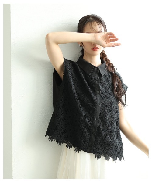 Sawa a la mode（サワアラモード）の「花柄レース切替フレンチスリーブブラウス（シャツ/ブラウス・レディース・ホワイト/ブラック・FREE）」の8枚目の写真