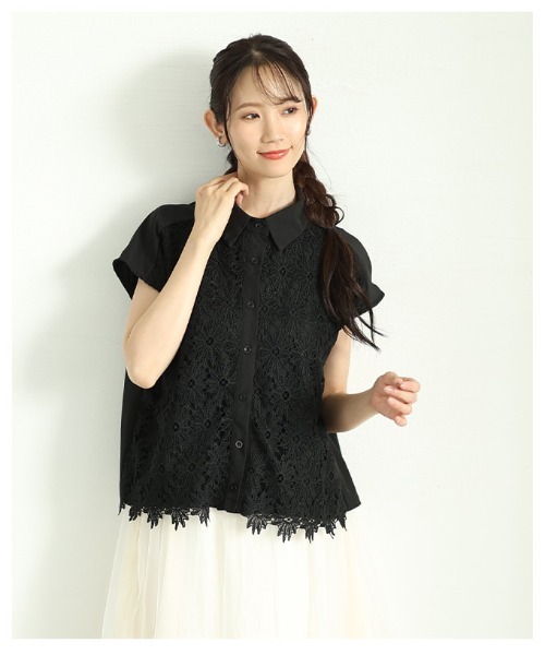 Sawa a la mode（サワアラモード）の「花柄レース切替フレンチスリーブブラウス（シャツ/ブラウス・レディース・ホワイト/ブラック・FREE）」の9枚目の写真