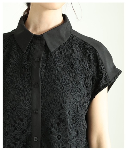 Sawa a la mode（サワアラモード）の「花柄レース切替フレンチスリーブブラウス（シャツ/ブラウス・レディース・ホワイト/ブラック・FREE）」の11枚目の写真