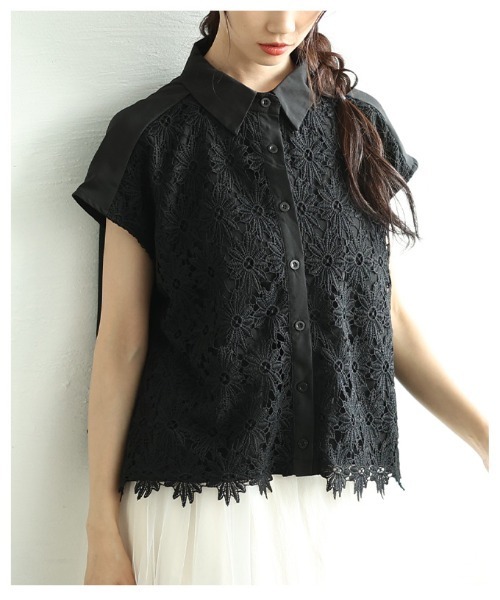 Sawa a la mode（サワアラモード）の「花柄レース切替フレンチスリーブブラウス（シャツ/ブラウス・レディース・ホワイト/ブラック・FREE）」の12枚目の写真
