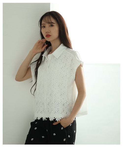 Sawa a la mode（サワアラモード）の「花柄レース切替フレンチスリーブブラウス（シャツ/ブラウス・レディース・ホワイト/ブラック・FREE）」の16枚目の写真