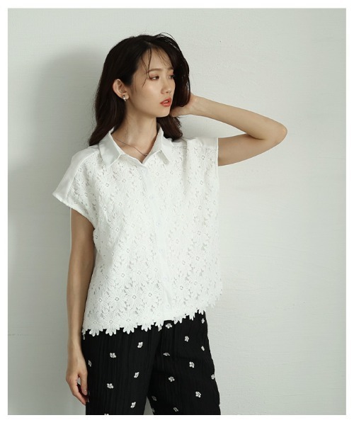 Sawa a la mode（サワアラモード）の「花柄レース切替フレンチスリーブブラウス（シャツ/ブラウス・レディース・ホワイト/ブラック・FREE）」の19枚目の写真