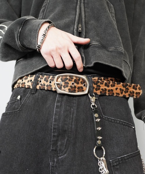 ハラコ風アニマル柄ベルト/レオパード/ファーライク仕上げ（ベルト