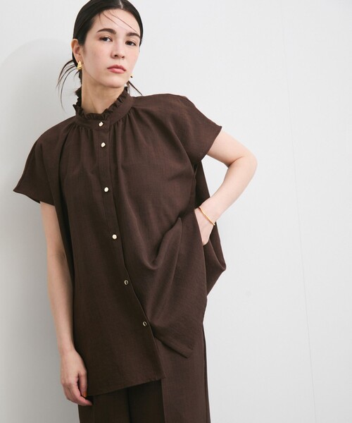 セットアップ対応】タンブラーブッチャースタンドフリルブラウス