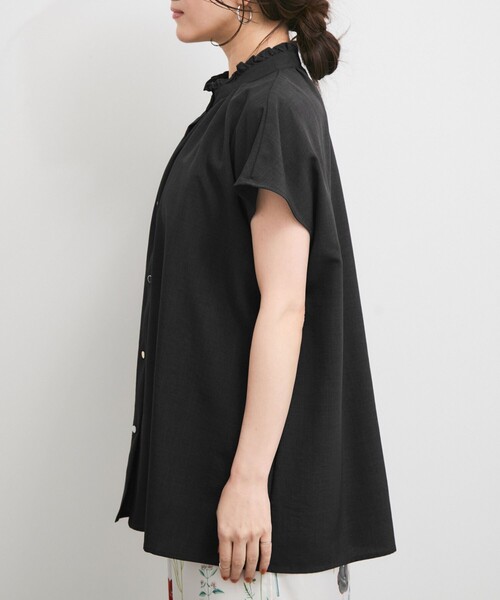 ENDRECHERI×ZOZO　第2弾　ロングシャツ　パープル セットアップ対応】タンブラーブッチャースタンドフリルブラウス