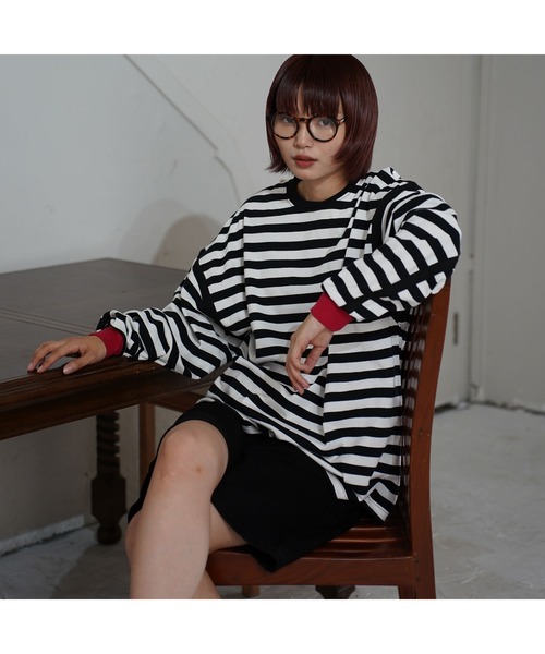 ATELANE(アテレーン)の「ATELANE / リブ配色ボーダーロンTEE/ヘビーウエイト(Tシャツ/カットソー・メンズ・オフホワイト/ブラック・MEDIUM/LARGE)」の9枚目の写真