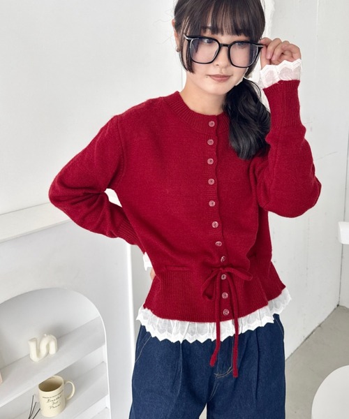 SOLLON.（ソルロン）の「コットンレースリボンニットカーディガン（カーディガン/ボレロ・レディース・レッド/ネイビー/グレー/アイボリー・FREE）」の14枚目の写真