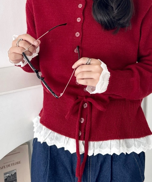 SOLLON.（ソルロン）の「コットンレースリボンニットカーディガン（カーディガン/ボレロ・レディース・レッド/ネイビー/グレー/アイボリー・FREE）」の18枚目の写真