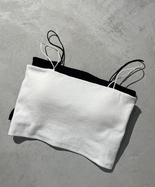 AIC.（エーアイシー）の「【再入荷】パッド付きリブブラトップ（キャミソール・レディース・オフホワイト/ブラック・FREE）」の2枚目の写真